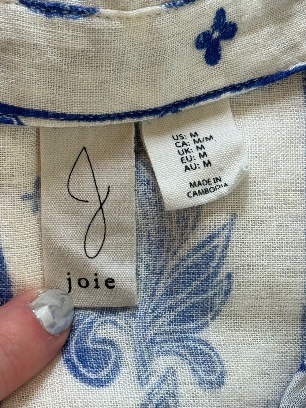 Joie Blue White Linen Blend Floral Button Front Shirt Dress Medium - Picture 7 of 8
